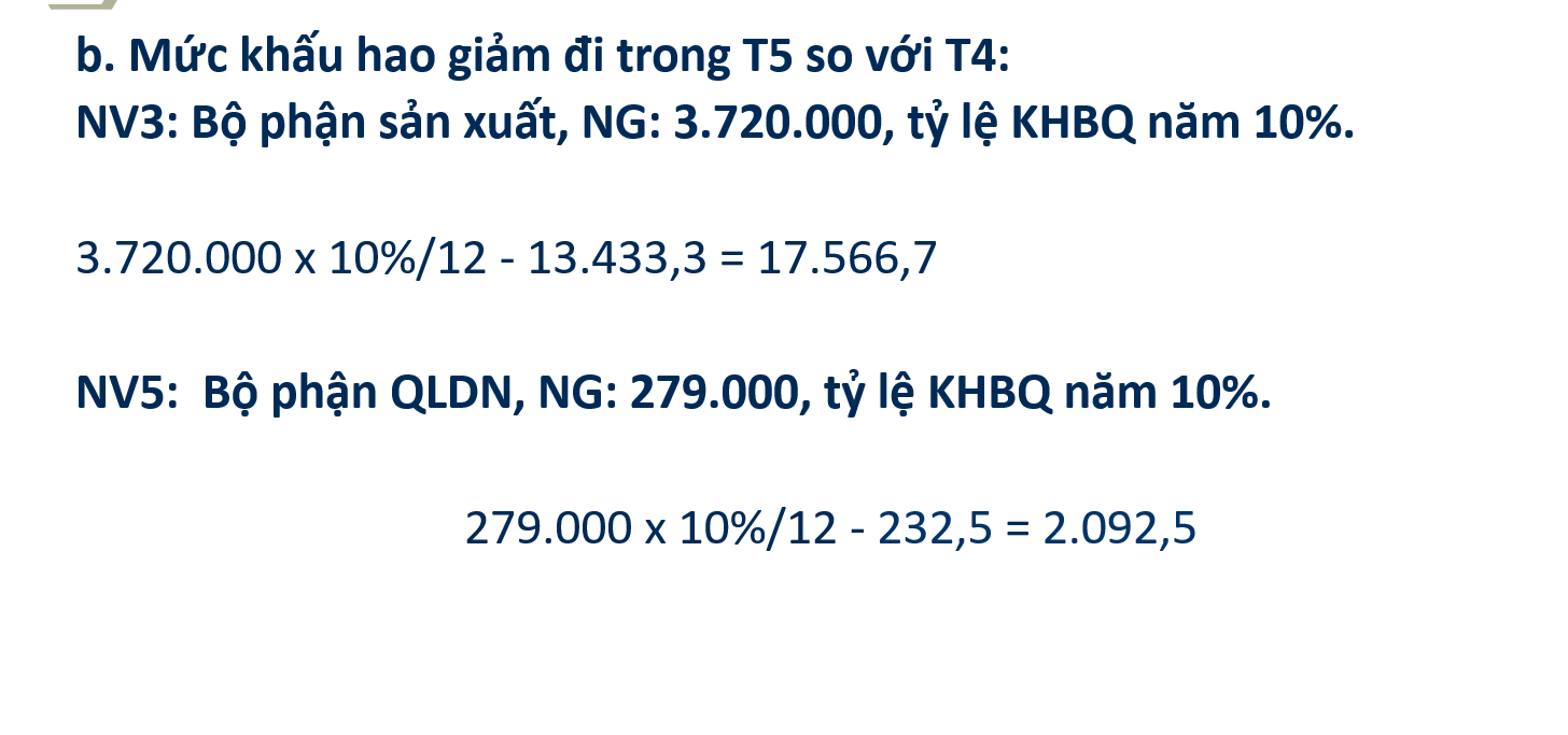 Khấu hao giảm trong tháng